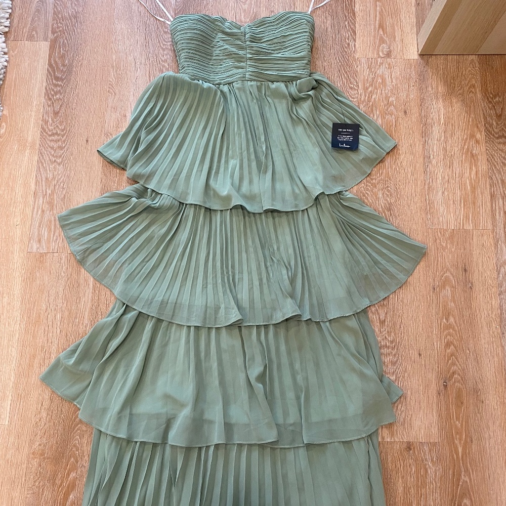 Lulus Sage Brush Strapless Tiered Maxi Dress